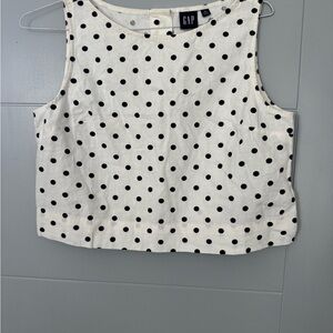 GAP White Cropped Tank Top with Black Polka Dots